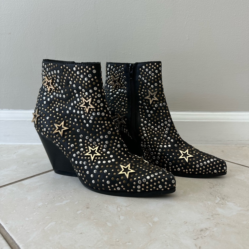 Jeffrey Campbell x Free People Black and Gold Star-studded Ankle Boots